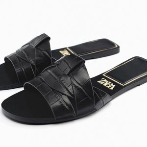 Zara FLAT CROSSED LEATHER SANDALS